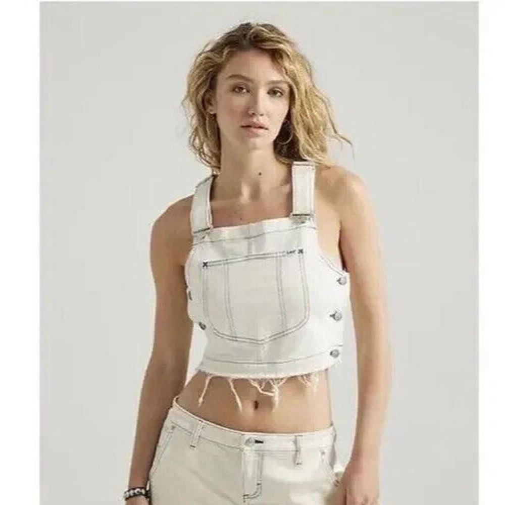 NWT Lee Workwear Overall Denim Bib Top Off White and Blue Stitch size small RARE